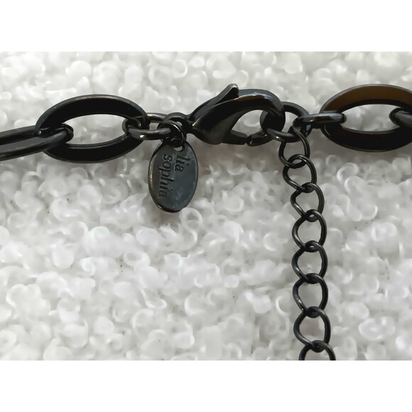 Lia Sophia Gunmetal Faux Pearl Abalone & Crystal Statement Necklace 18-21 in - Picture 6 of 7